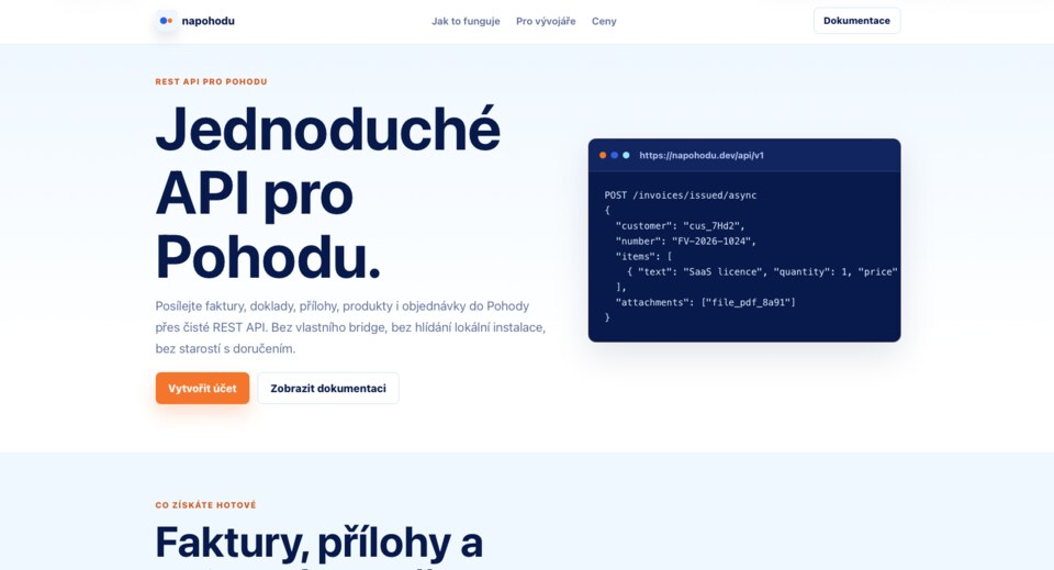napohodu API homepage and code sample